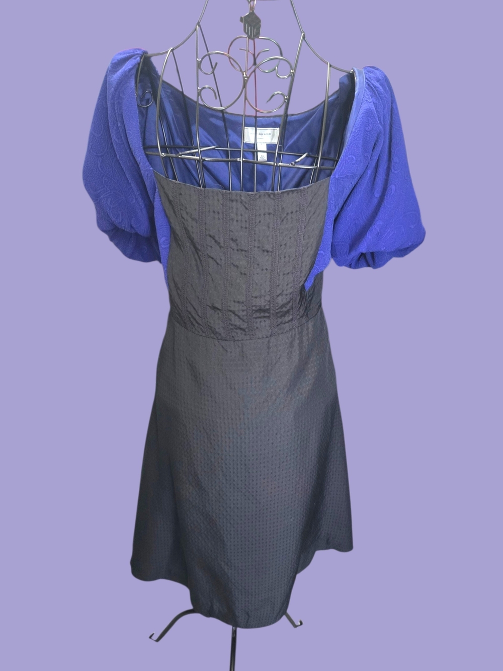 Purple Sleeve Black Bodice Midi Dress - Unbranded